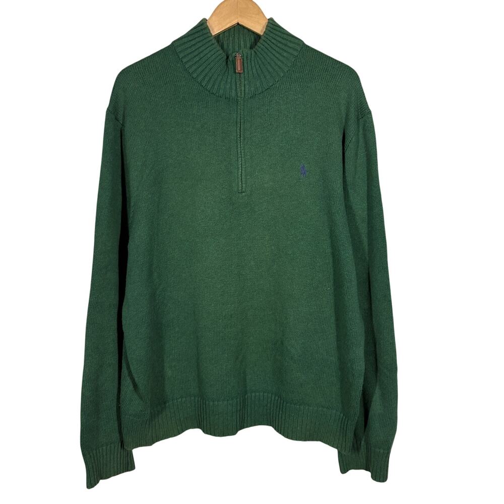 Vintage 90s Polo Ralph Lauren Half Zip Sweater Long Sleeve Green Navy Horse - XL